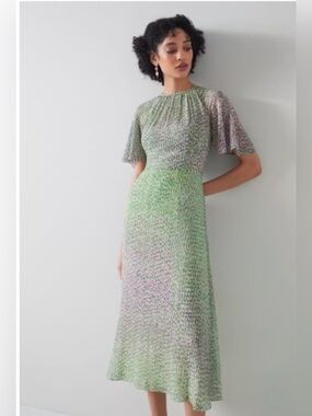 LK Bennett Green-Pink Floral Print Maxi Dress